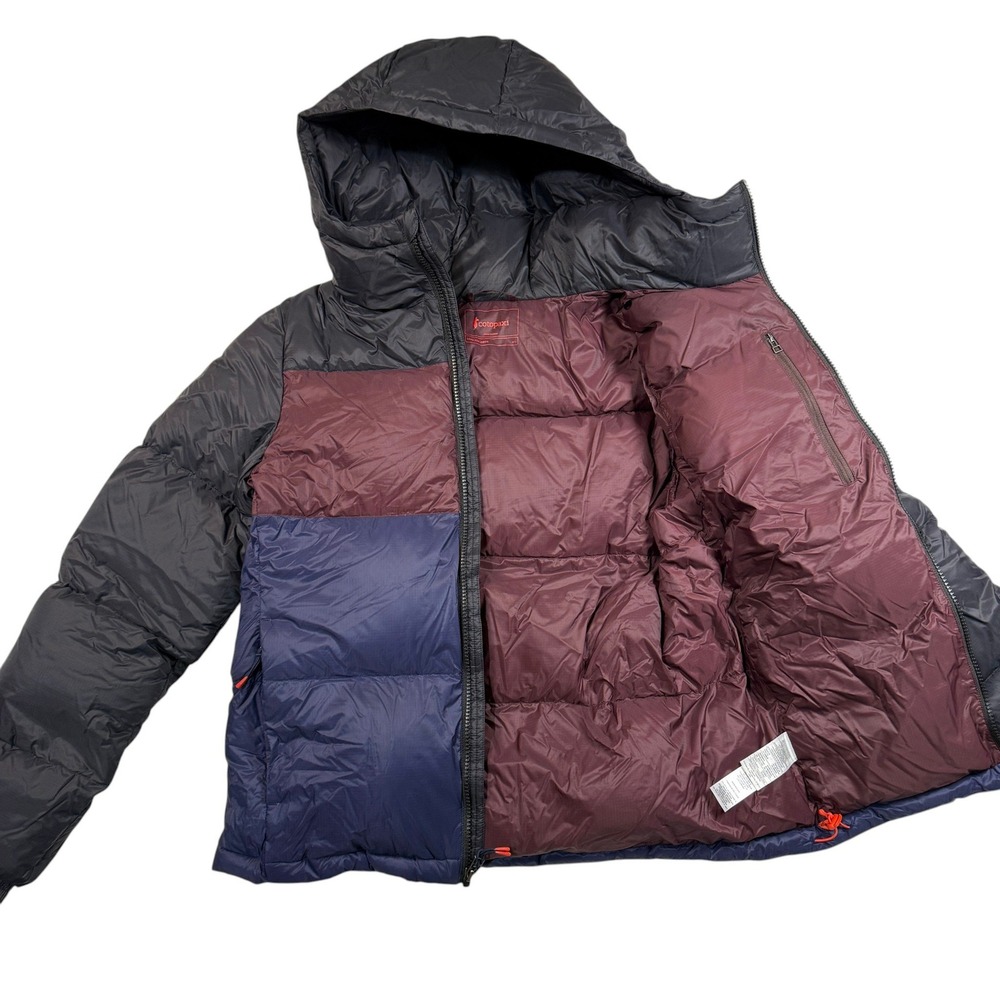 Cotopaxi Solazo Hooded Down Jacket Womens Small Black Maroon Navy Blue Puffer - Picture 9 of 13